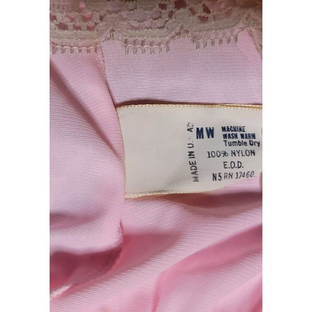 Vintage Aristocrat Pink Long Nightgown Lingerie Large V‎ Neck Gorgeous Lace Trim - Picture 7 of 8